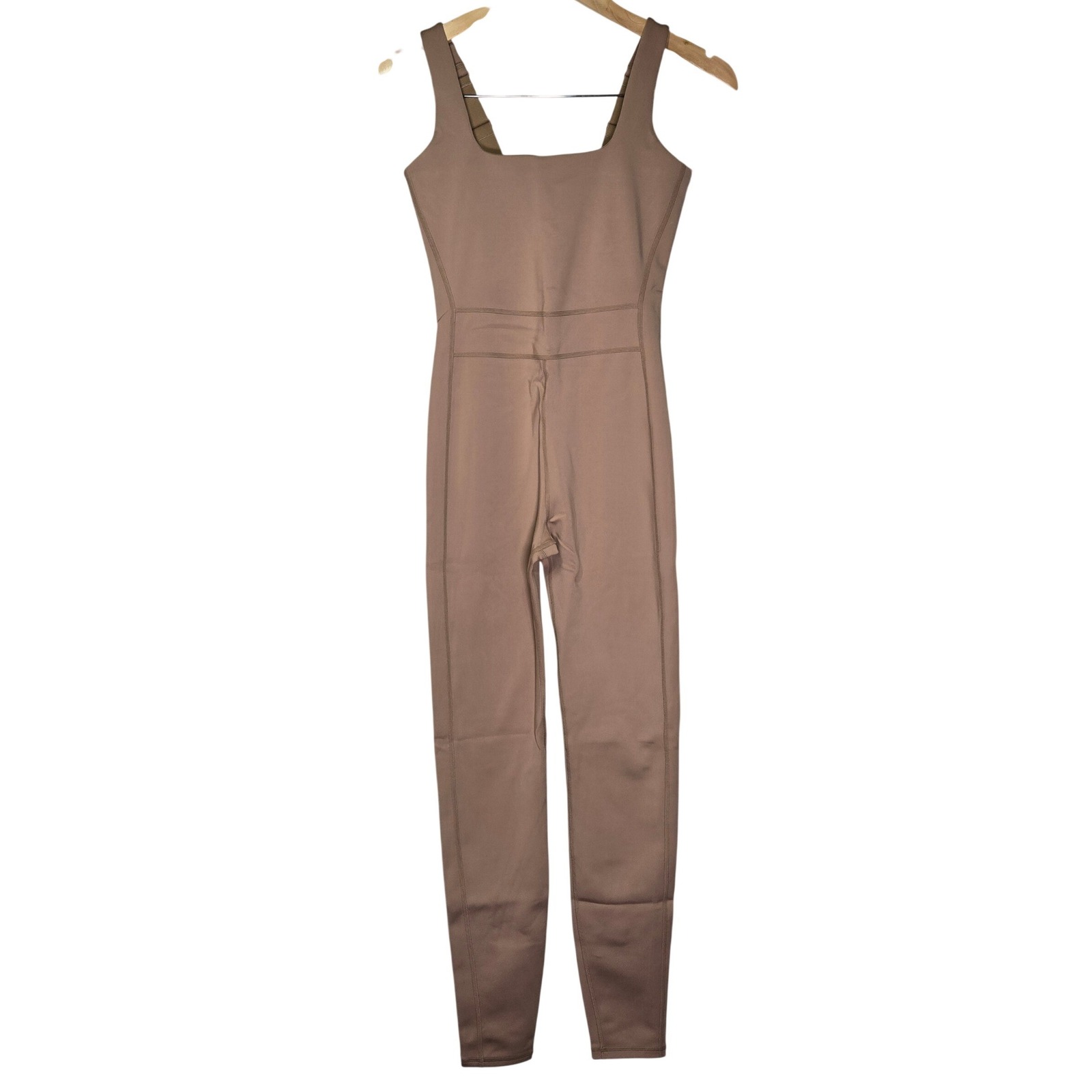 Girlfriend Collective Tan Almond Kona Luxe Paneled Unitard Jumpsuit Size S New